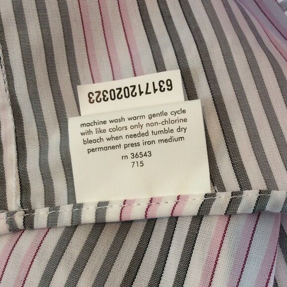 Chaps Men’s Size L Shirt Long Sleeve Wrinkle Free Button Up Pink & Gray Striped - Picture 5 of 9